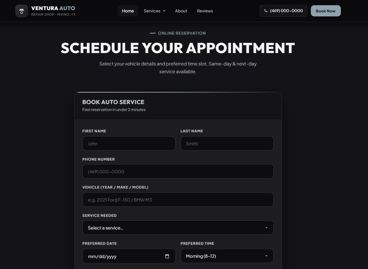 Ventura Auto — Local Service Business Concept Site Interface Screenshot 4